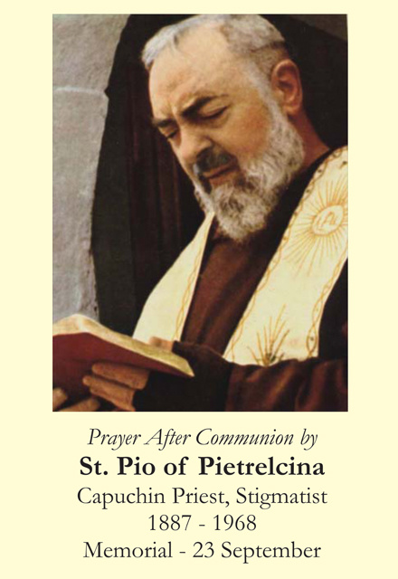 St. Padre Pio Prayer After Communion Holy Card